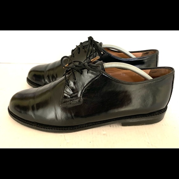 Shiny black Italian leather woman mocasines flat shoes with lace Eur 39 US 8-8.5 - Picture 3 of 5
